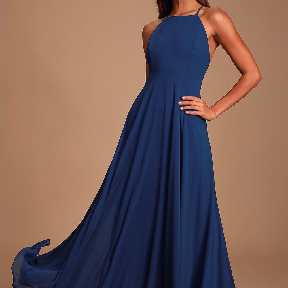 Lulus Navy Blue Long Cross Back Dress